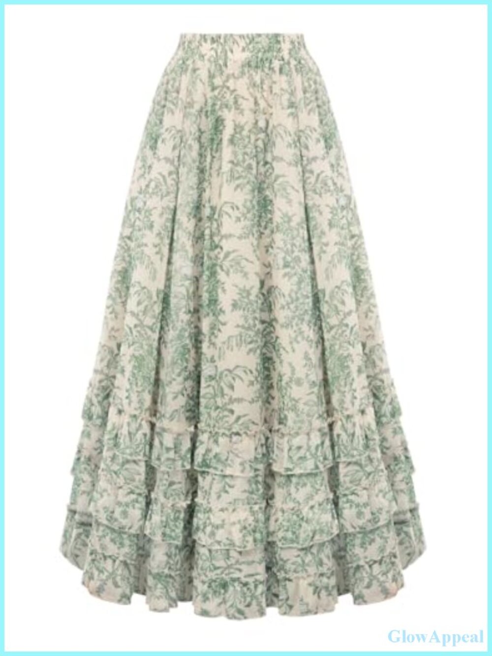Floral Chiffon Ruffle Maxi Skirt High-Waisted Tiered A-Line Long Skirt
